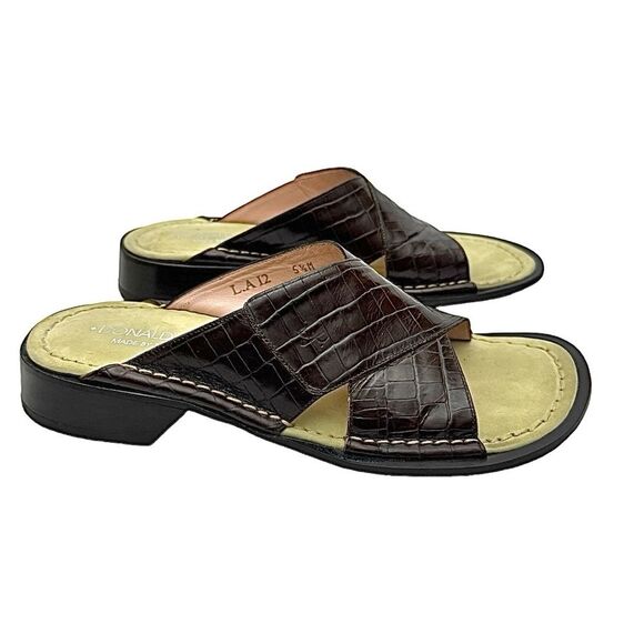 Donald J Pliner Women’s Brown Croco Leather Sandals 5.5 Medium Sandals Pre-Owned - Picture 6 of 11